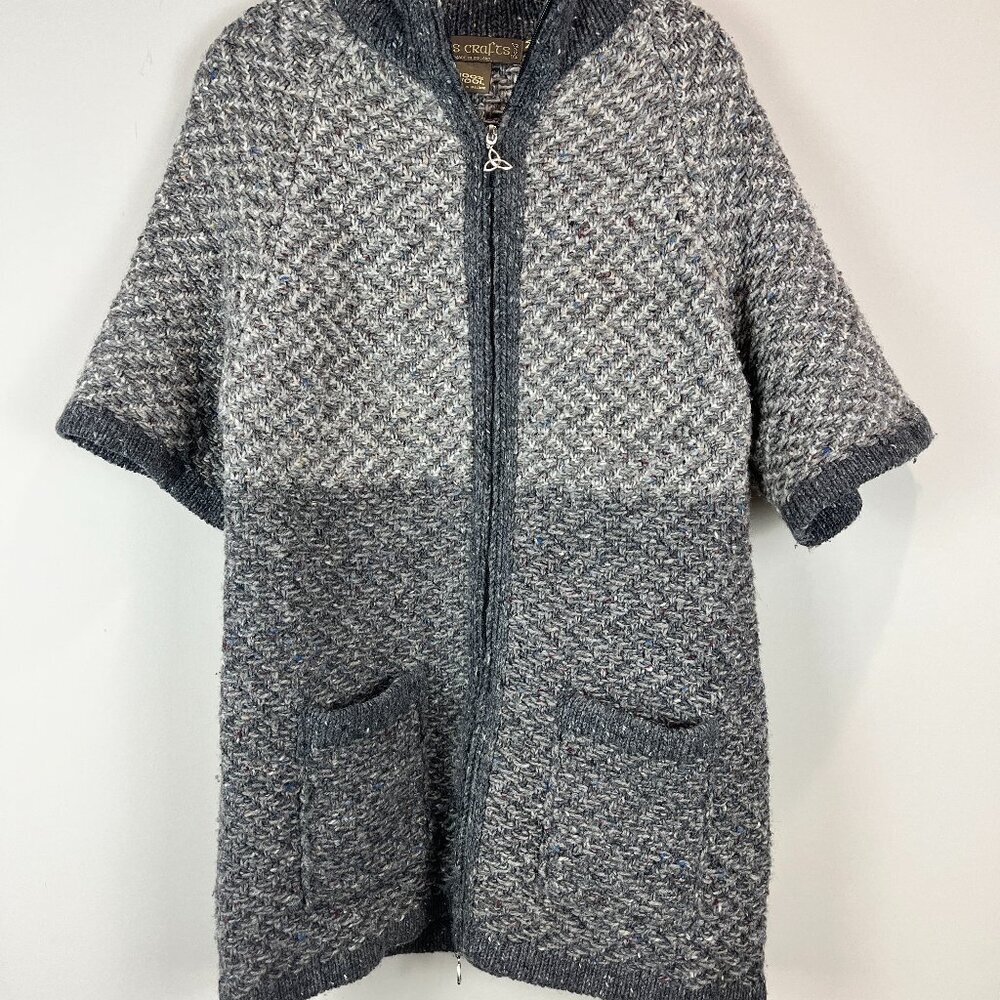 Women's Gray Inis Craft 100% Wool Zip front Cardigan, Size M